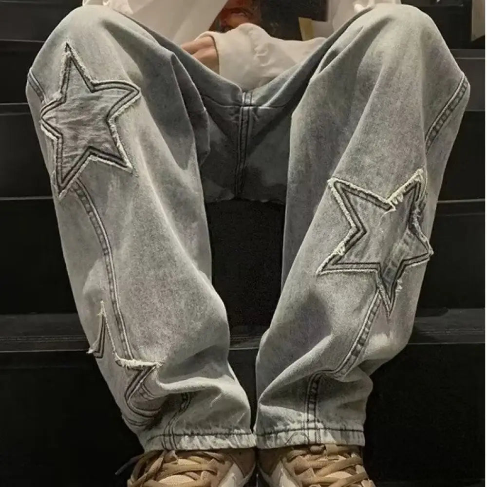 Men's Y2k Star Applique Baggy Streetwear Jeans