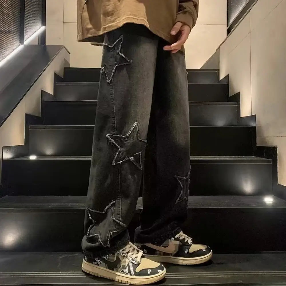 Men's Y2k Star Applique Baggy Streetwear Jeans