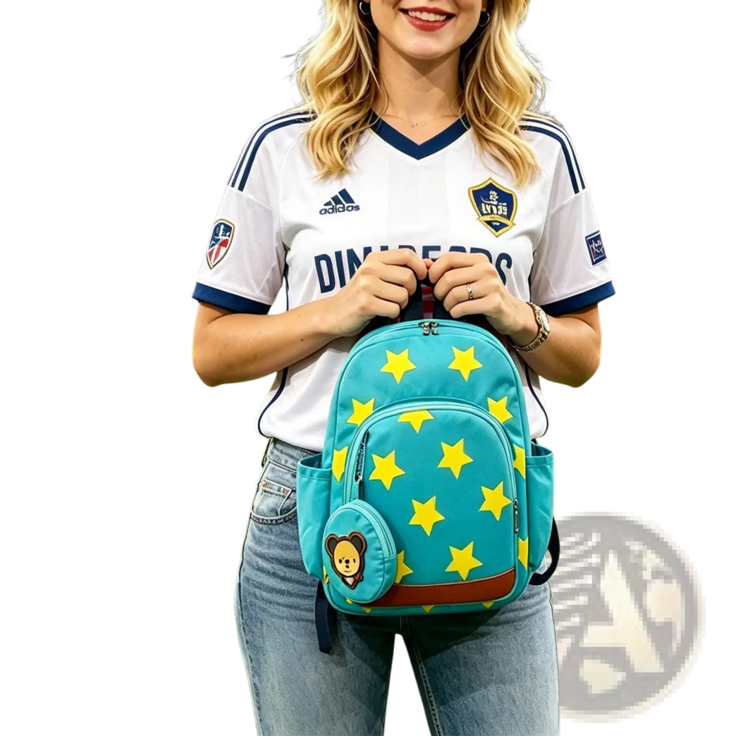 Star Print Soccer Backpack with Bear Coin Purse