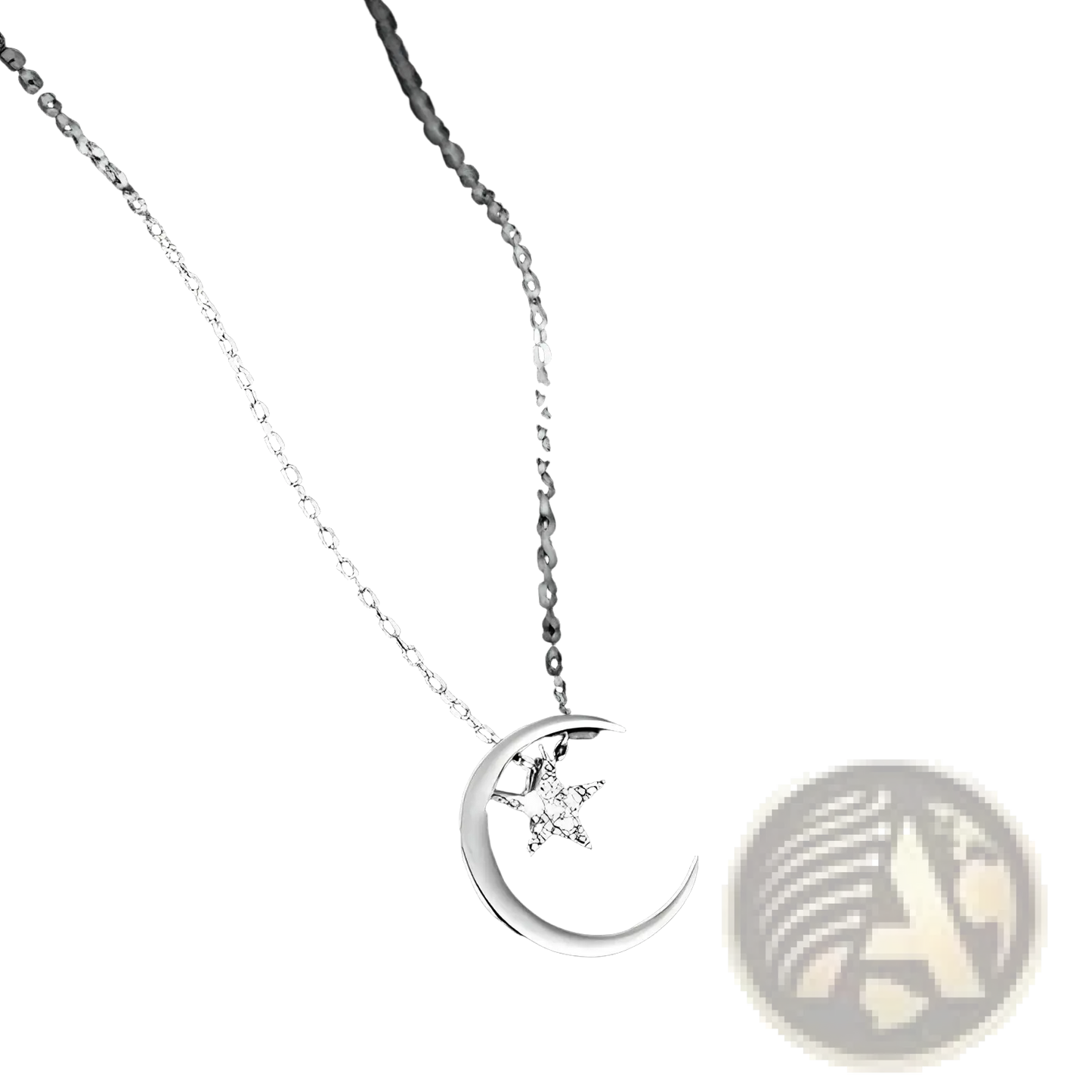Sterling Silver Crescent Moon and Star Pendant Necklace