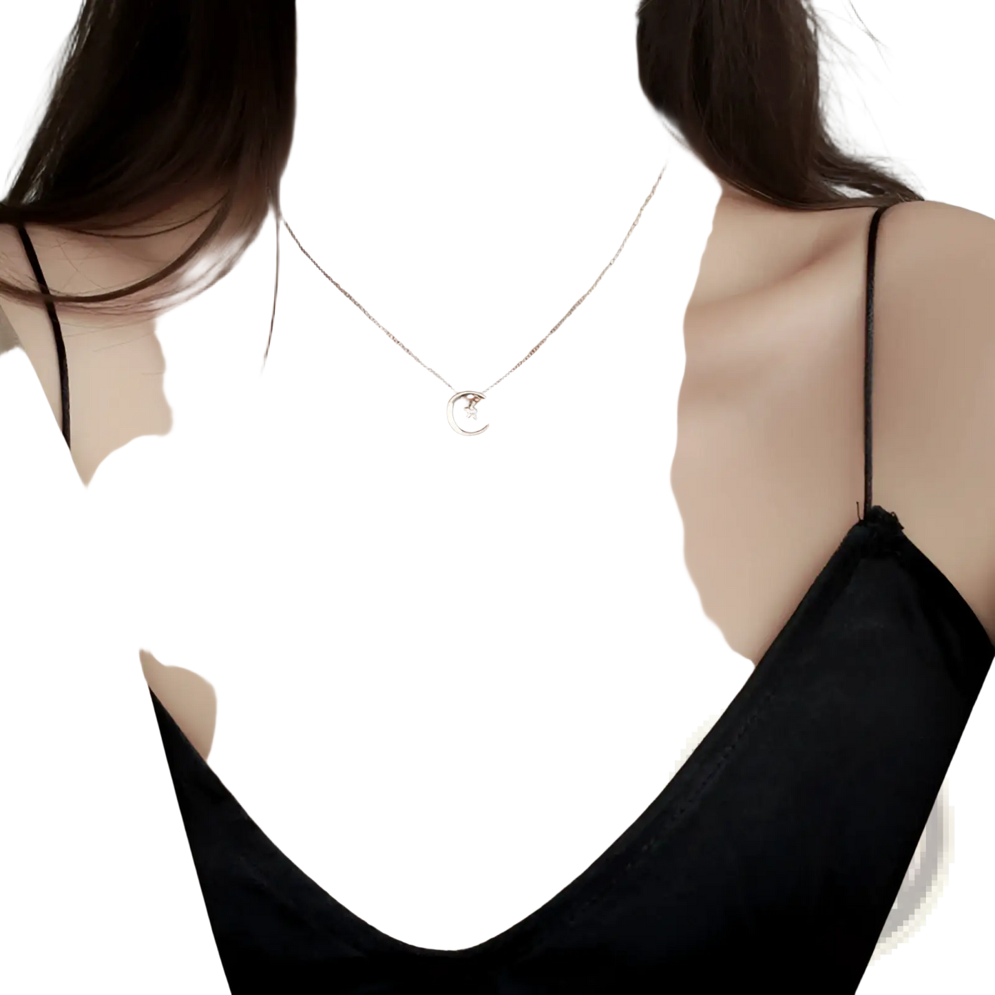 Sterling Silver Crescent Moon and Star Pendant Necklace