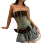 Strapless Denim Corset Mini Dress with Leather Belts