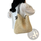 Straw Tote Bag with Striped Bow Handles