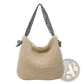 Straw Tote Bag with Striped Bow Handles