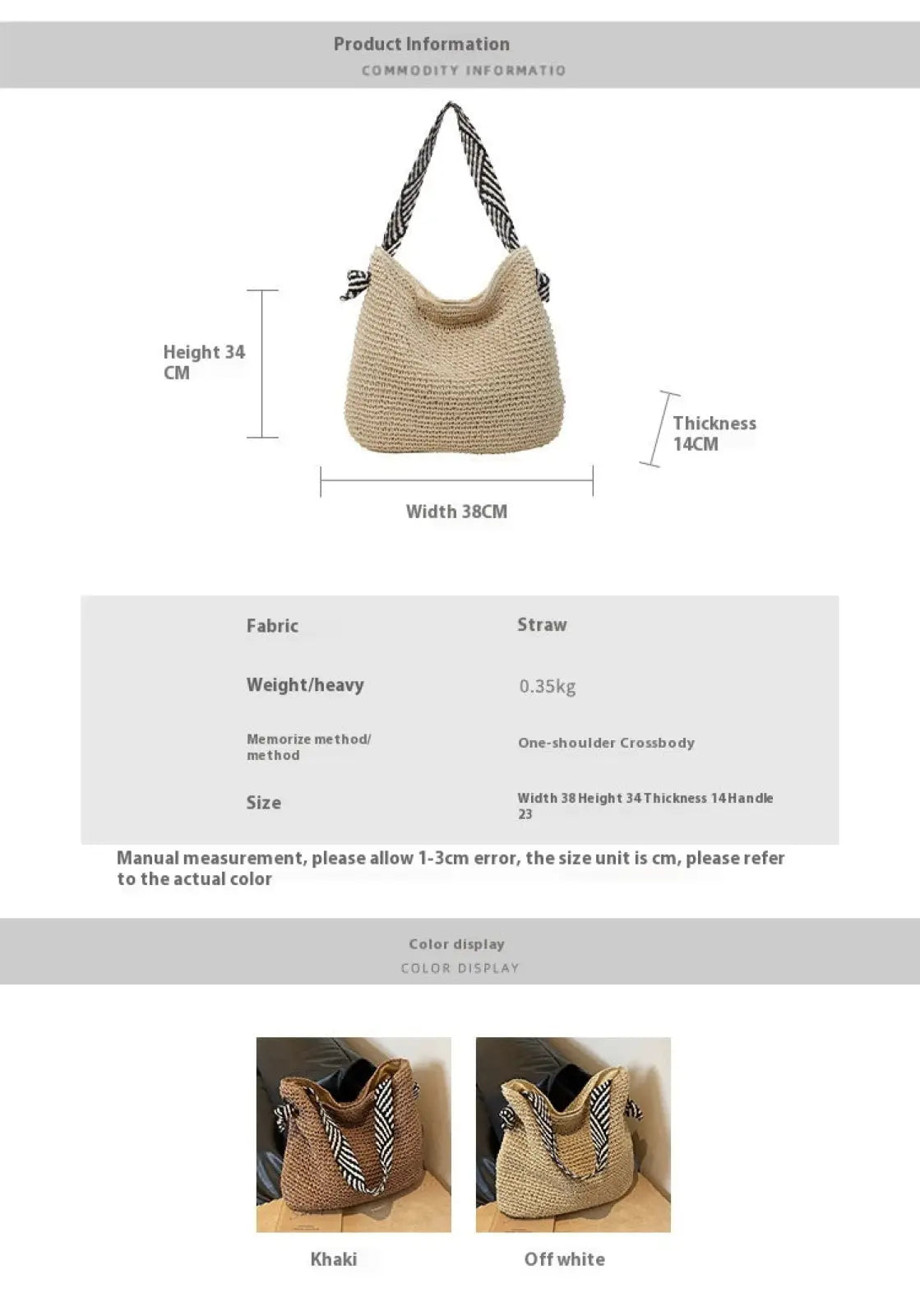Straw Tote Bag with Striped Bow Handles