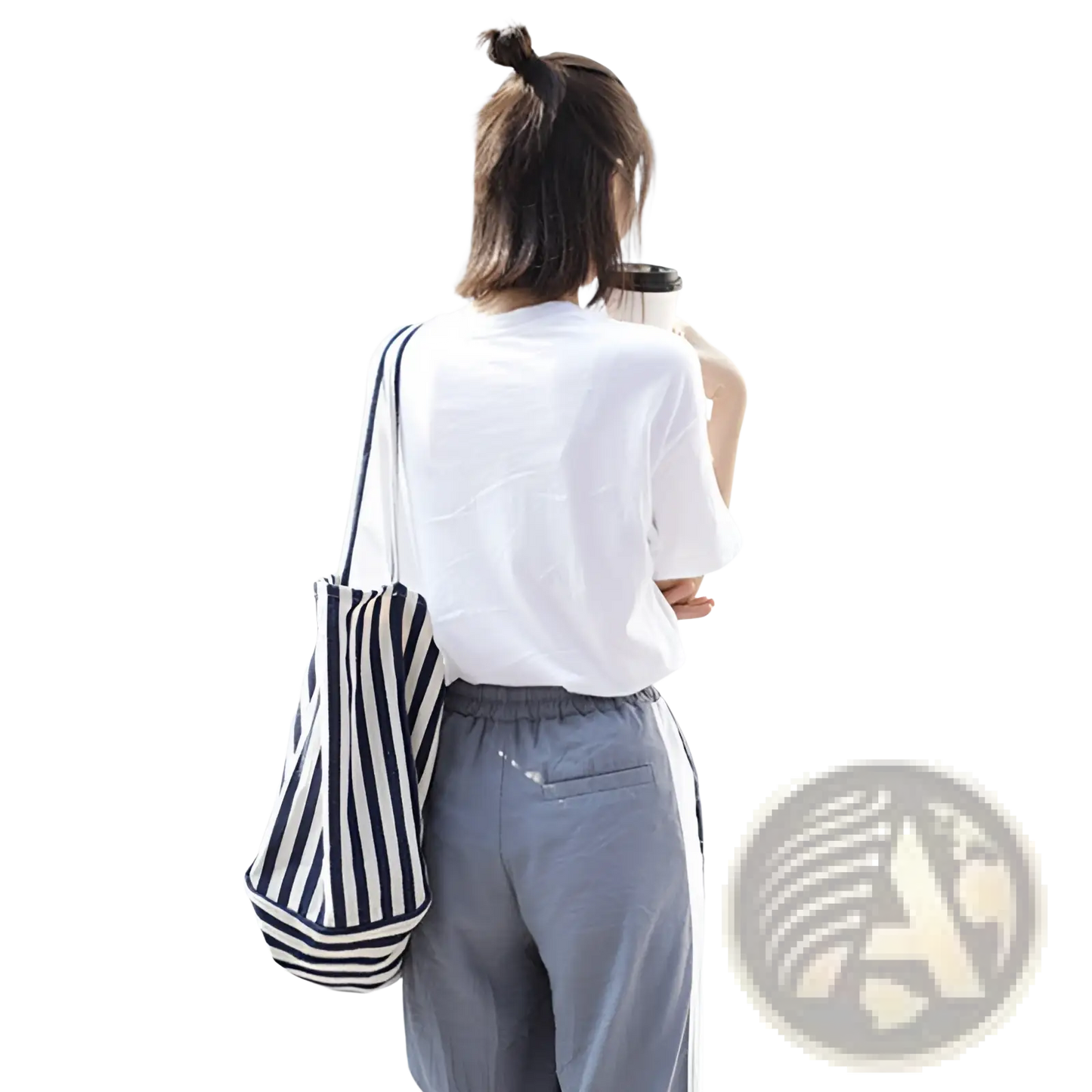 Striped Canvas Tote Bag High Capacity Shoulder Bag