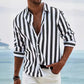 Men's Loose Fit Vertical Striped Long Sleeve Casual Shirt