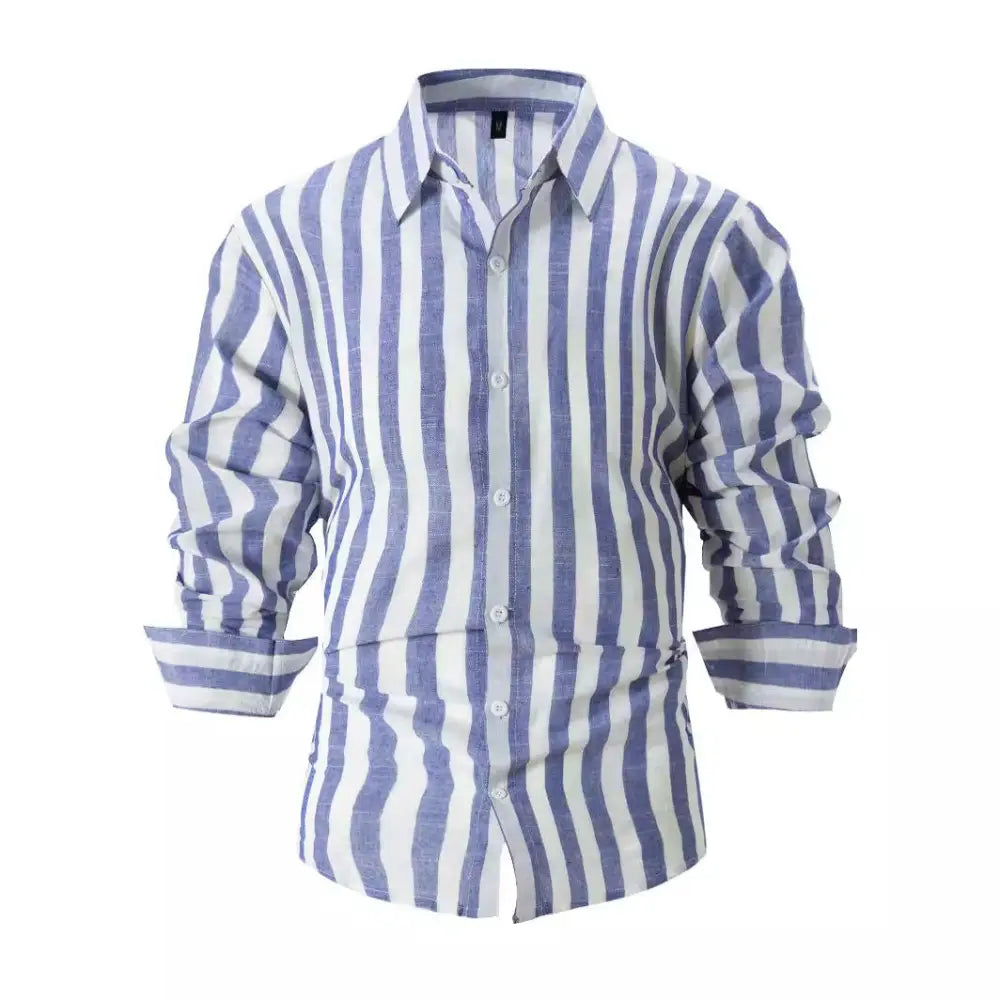 Men's Loose Fit Vertical Striped Long Sleeve Casual Shirt