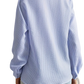 Striped Ruffle Stand Collar Textured Blouse