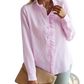 Striped Ruffle Stand Collar Textured Blouse