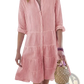 Striped Tiered Ruffle Shirt Dress with Lapel Collar