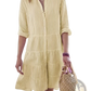 Striped Tiered Ruffle Shirt Dress with Lapel Collar