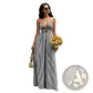 Striped v Neck Tie Back Summer Maxi Dress