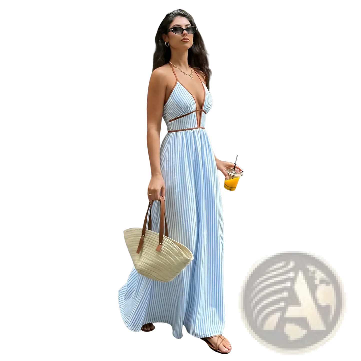 Striped v Neck Tie Back Summer Maxi Dress