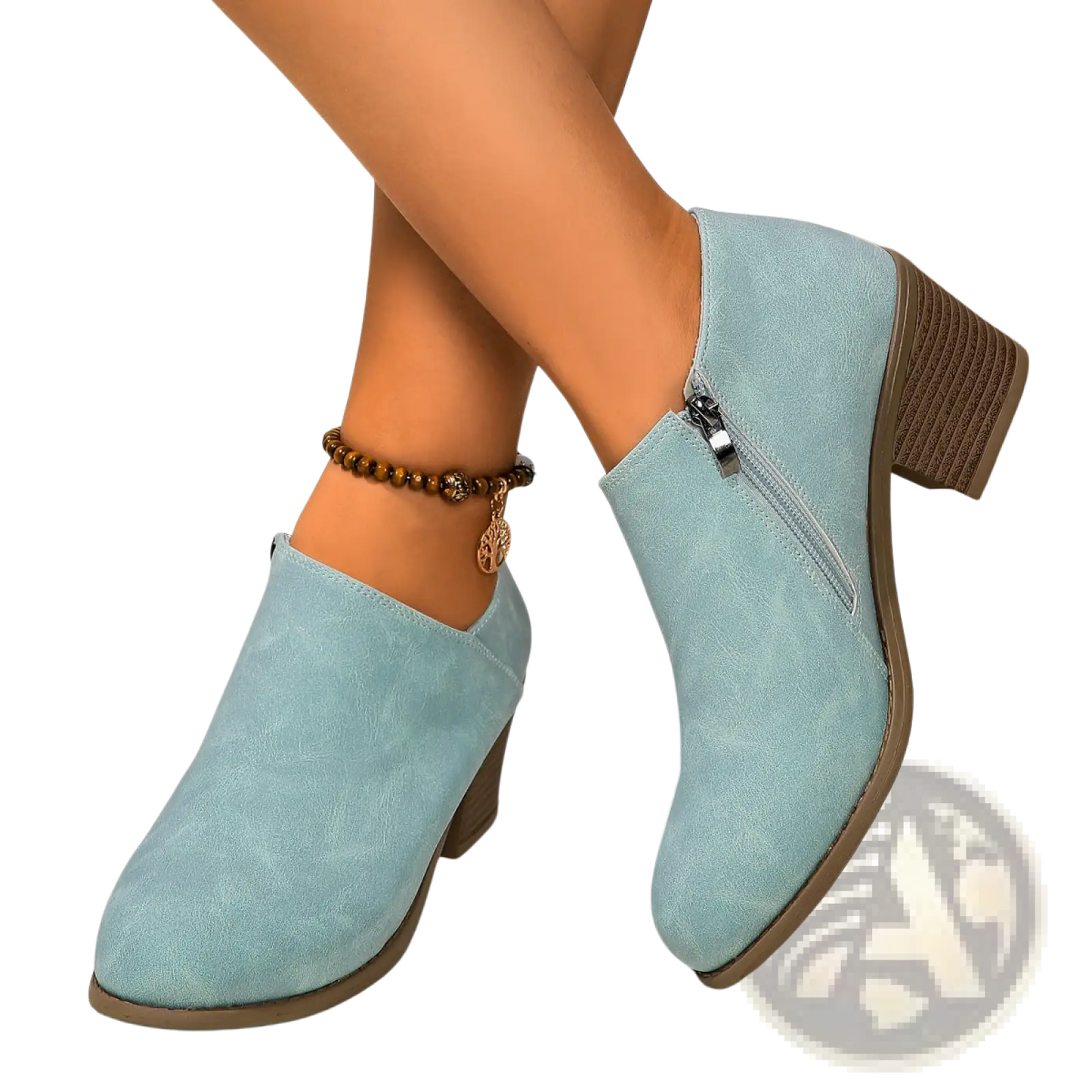 Suede Ankle Boots with Chunky Heel and Side Zipper