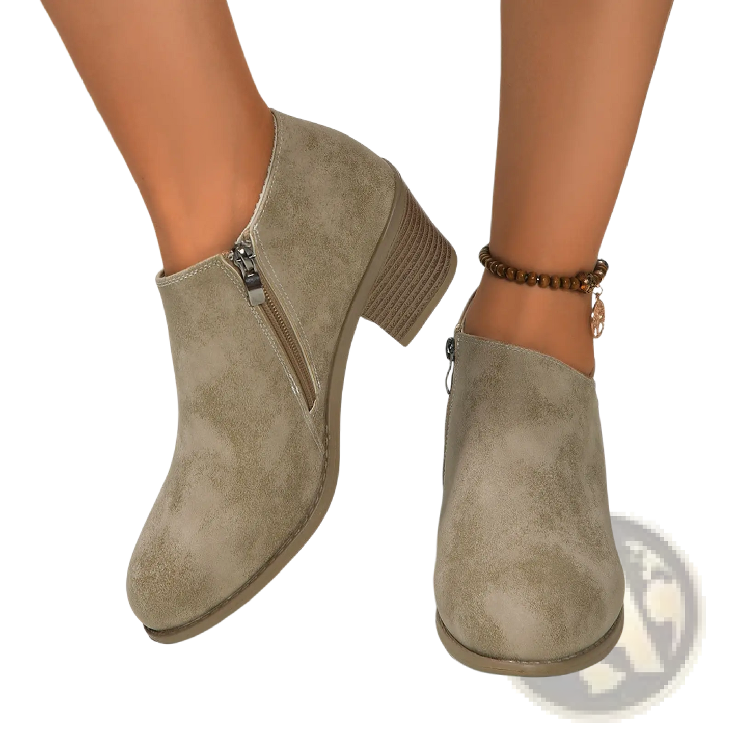 Suede Ankle Boots with Chunky Heel and Side Zipper