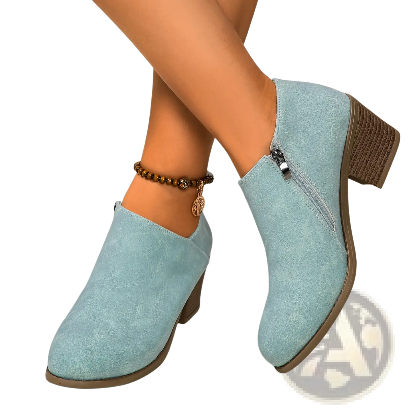 Suede Ankle Boots with Chunky Heel and Side Zipper