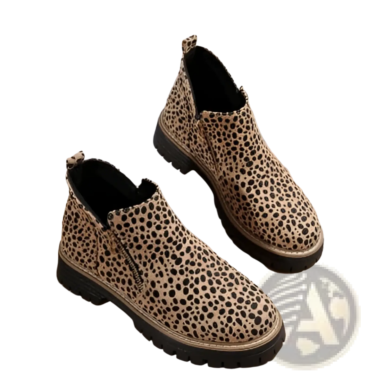Suede Ankle Boots with Side Zipper and Chunky Sole