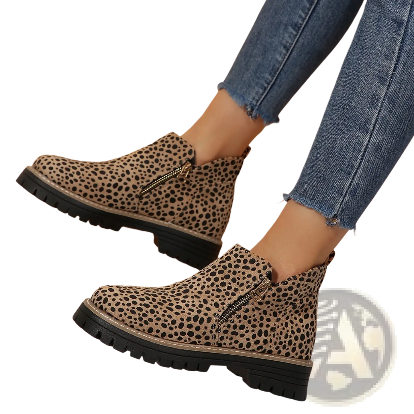 Suede Ankle Boots with Side Zipper and Chunky Sole