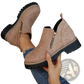 Suede Ankle Boots with Side Zipper and Chunky Sole