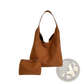Suede Hobo Tote Bag with Matching Pouch for Women