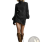 Suede Turtleneck Cargo Mini Dress with Long Sleeves