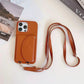 Litchi Leather Card Holder Phone Case with Lanyard