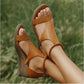 Women's Leather and Suede T-strap Summer Wedge Sandals