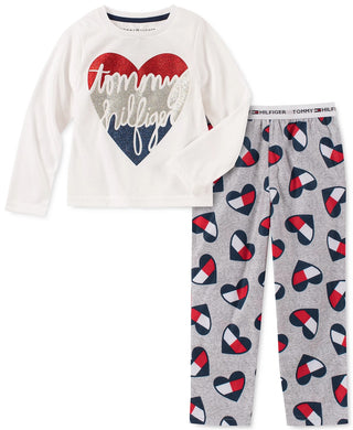 Tommy Hilfiger Toddler Little & Big Girls 2-Pc. Heart Pajama Set White Size 6-7
