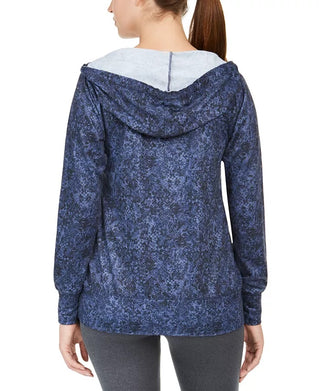 Ideology Women's Python Printed V-Neck Hoodie Navy Size Small