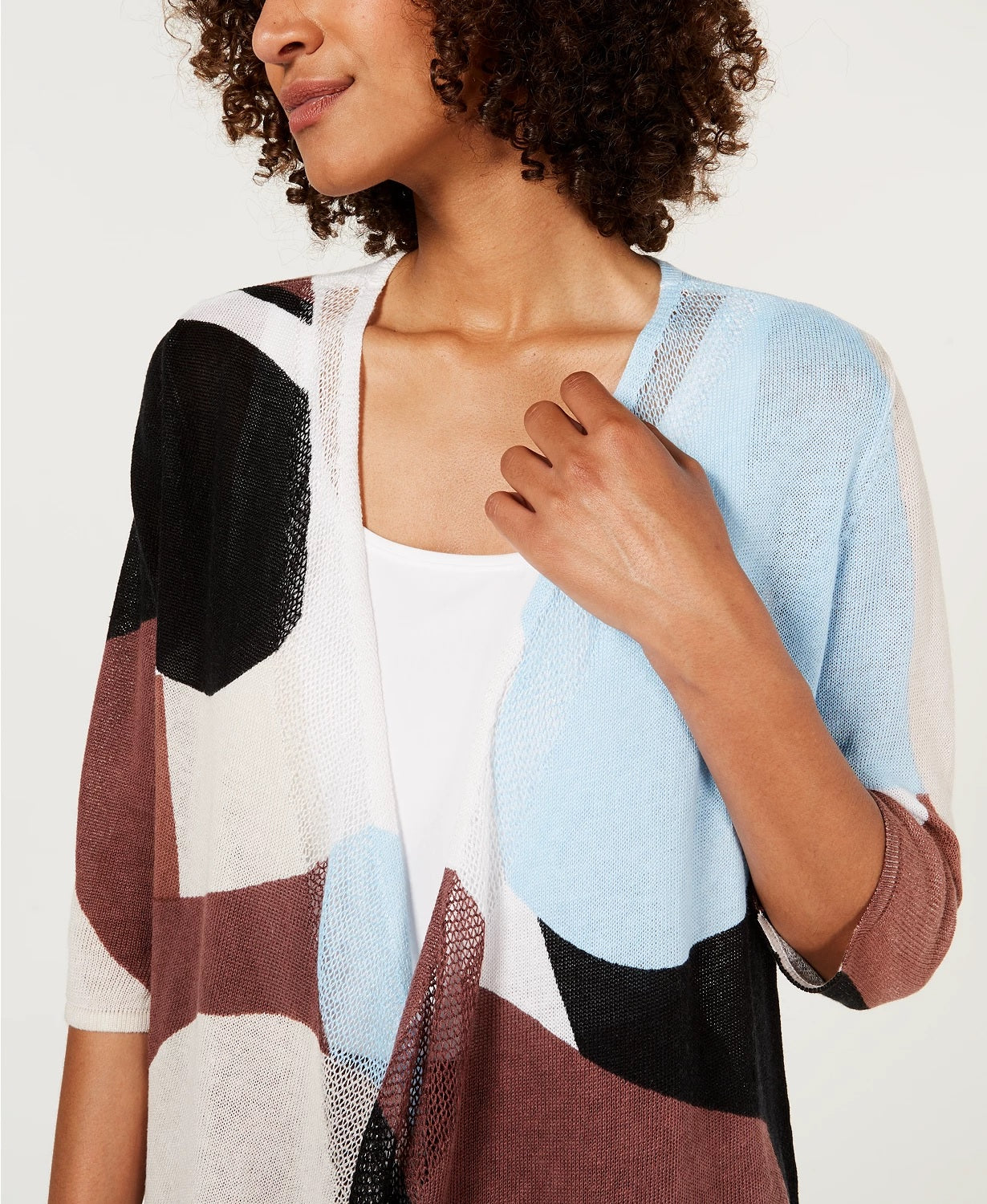 Alfani Women's Colorblocked Open-Front Cardigan Navy Size X-Large