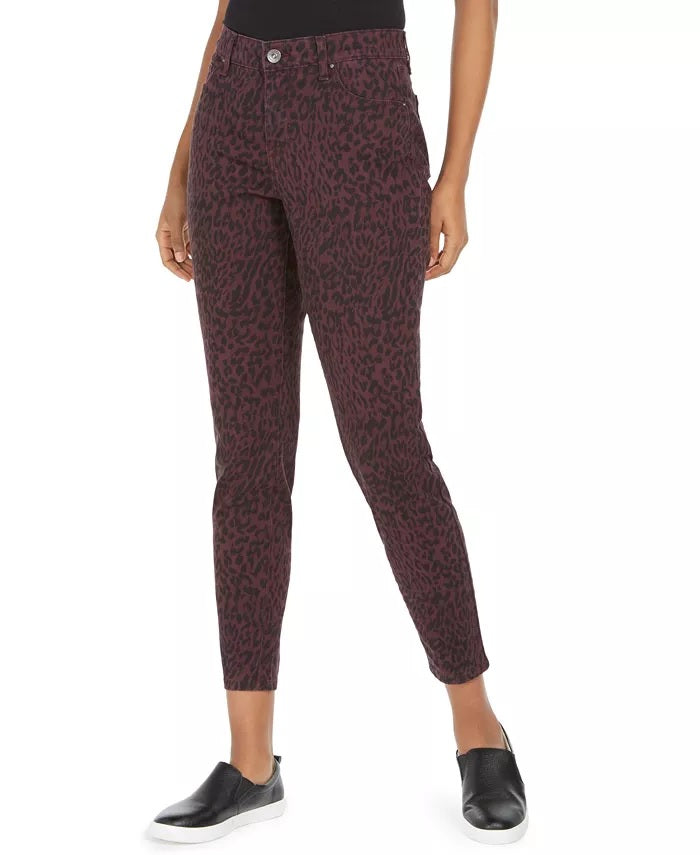 Style & Co Women's Petite Curvy Animal-Print Skinny Jeans Red Size 6 P