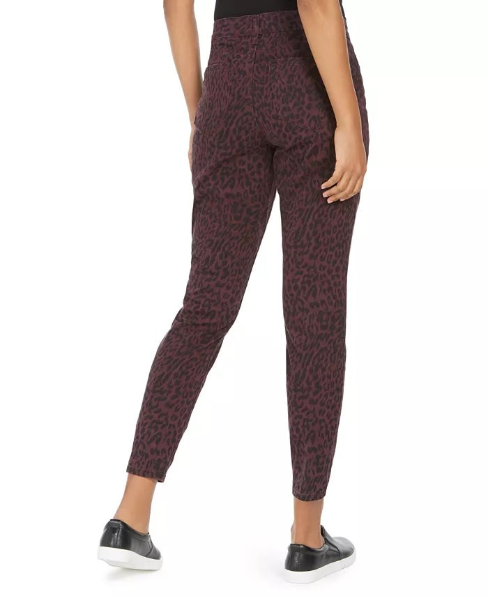 Style & Co Women's Petite Curvy Animal-Print Skinny Jeans Red Size 6 P