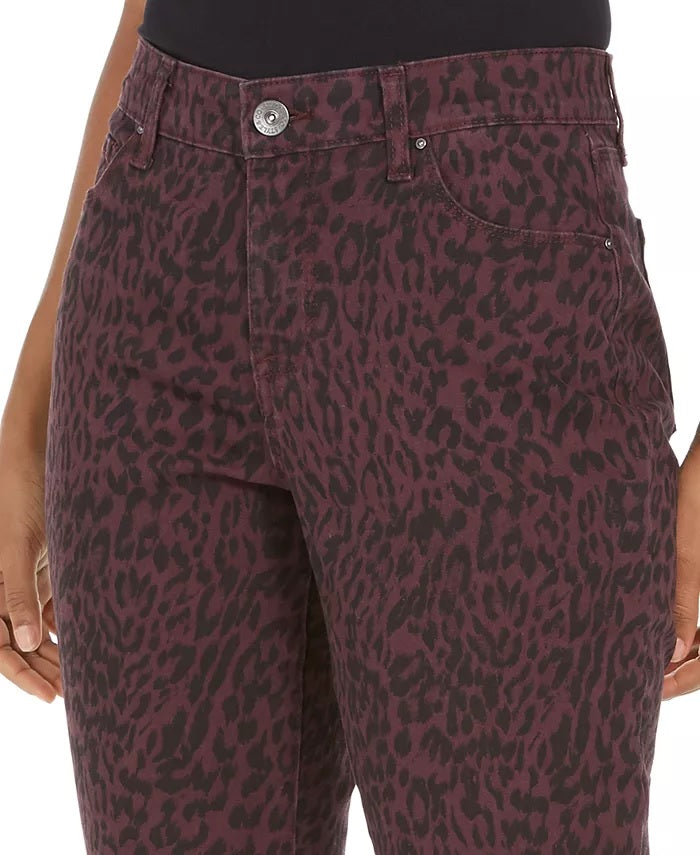 Style & Co Women's Petite Curvy Animal-Print Skinny Jeans Red Size 6 P