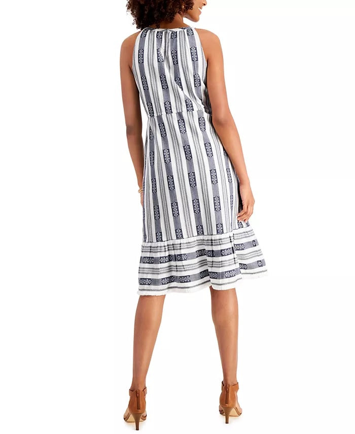 Style & Co Women's Striped Jacquard Midi Dress  Navy Size Medium