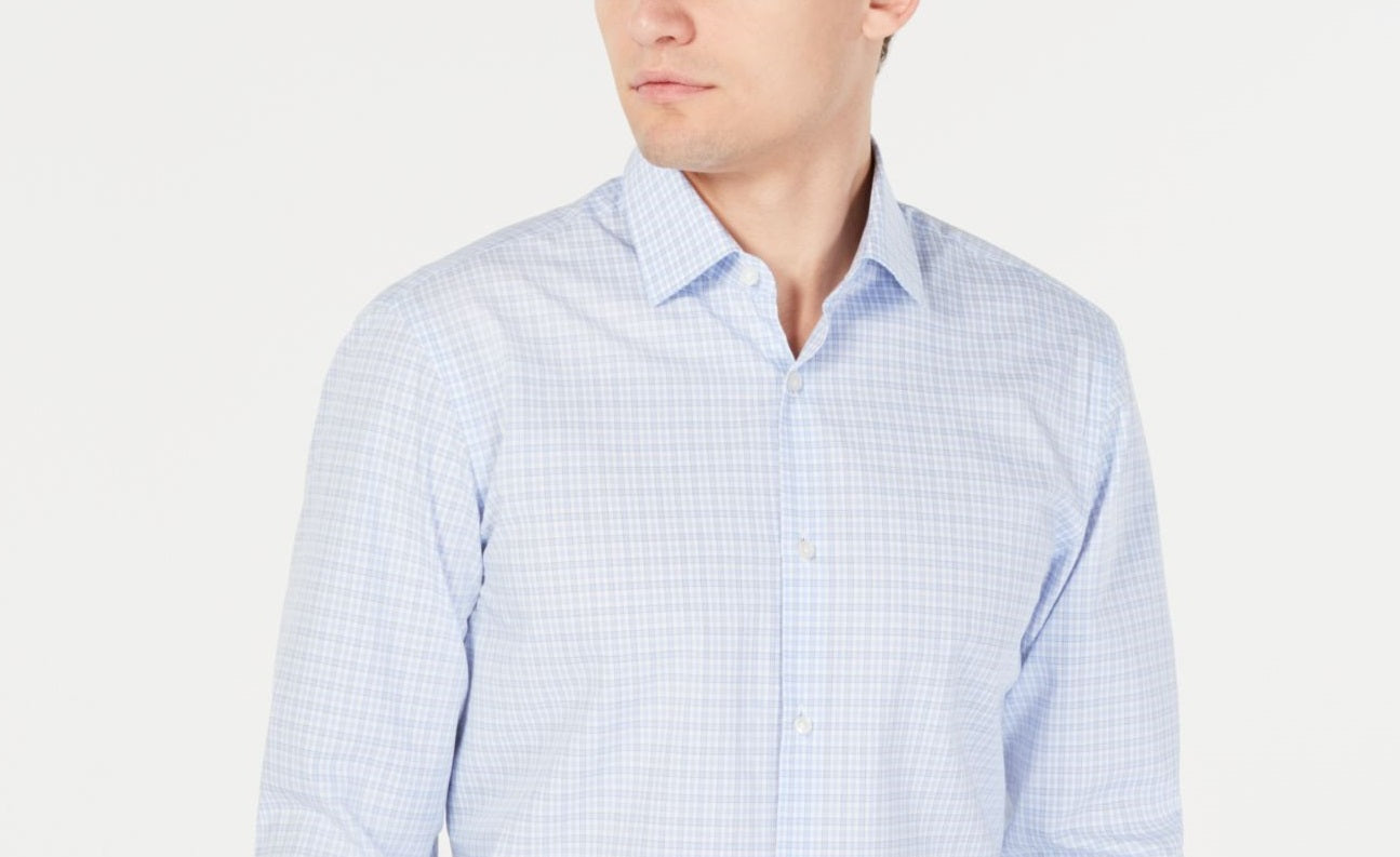 Hugo Boss Women's Mabel Checkered Button Down Shirt Blue Size -15/5 32-33