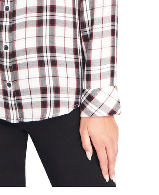 Sanctuary Women's Plaid Long Sleeve Collared Button Up Top White Size Large