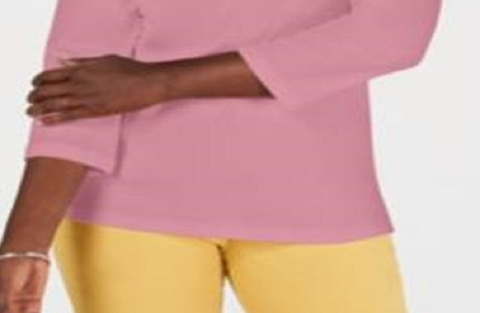 Karen Scott Women's Eyelet V Neck Cotton Top Pink Size Petite XL