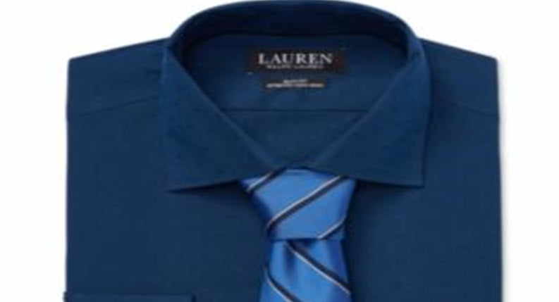 Ralph Lauren Men's Slim Fit No Iron Dress Shirt Blue Size 15X34-35