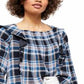 Free People Women's Siena Top Plaid Square Neck Blue Size Medium