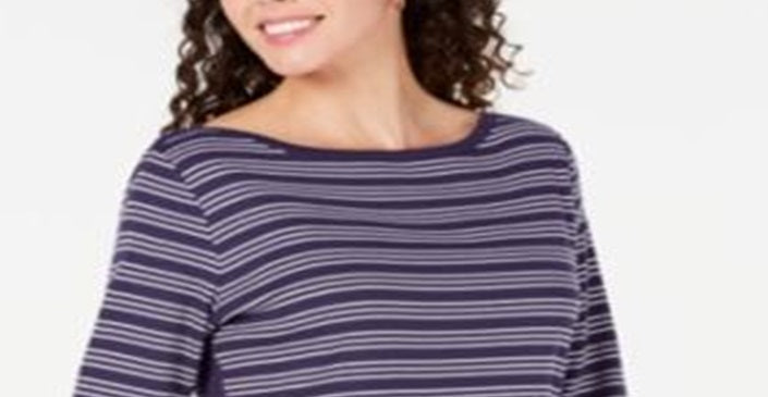 Karen Scott Women's Cotton Striped Vented Hem Top Purple Size Large