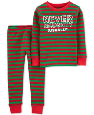 Carter's Boy's Baby 2 Pc Cotton Never Naughty Pajama Set Green Multi Size 12