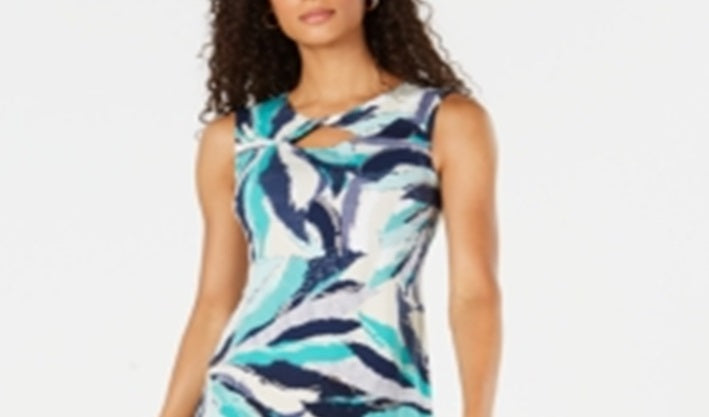 JM Collection Women's Twist Neck Sheath Dress Teal/Navy Size Petite L