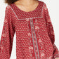 Style & Co Women's Printed Peasant Top Red Size Petite P