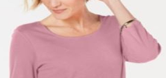 Karen Scott Women's Cotton Scoop Neck Top Pink Size Petite Large