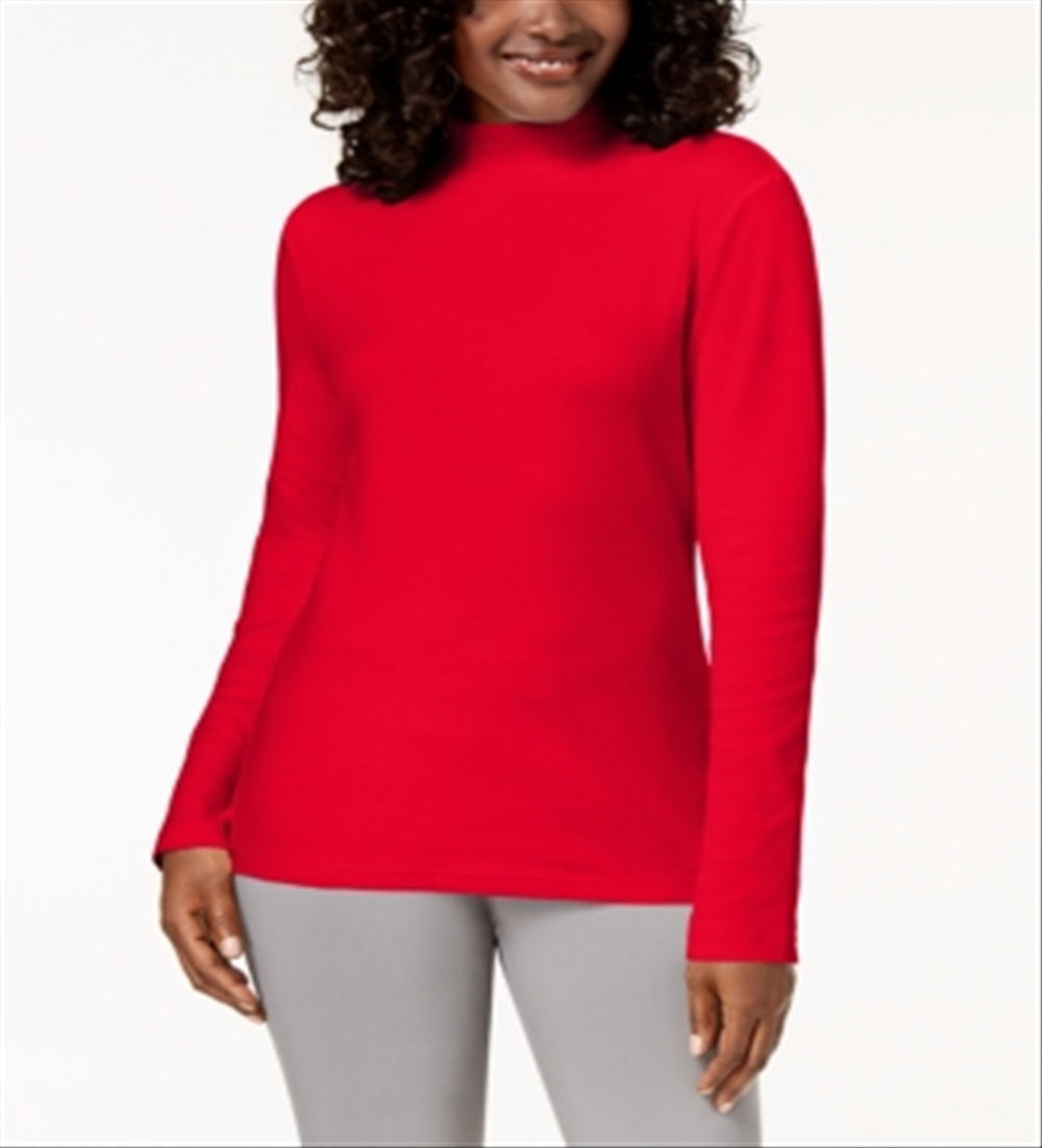 Karen Scott Women's Long Sleeve Mock Neck Cotton Top Red Size Petite XL