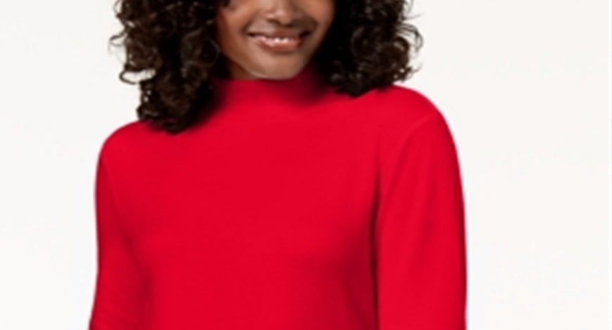 Karen Scott Women's Long Sleeve Mock Neck Cotton Top Red Size Petite XL