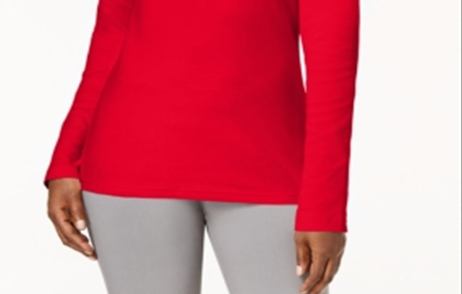 Karen Scott Women's Long Sleeve Mock Neck Cotton Top Red Size Petite XL