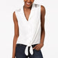 Monteau Women's Petite Lace-Back Tie-Hem Top  White Size Petite M