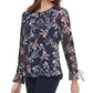 Tommy Hilfiger Women's Button-Up Tie-Cuff Floral Print Blouse Charcoal Size Small